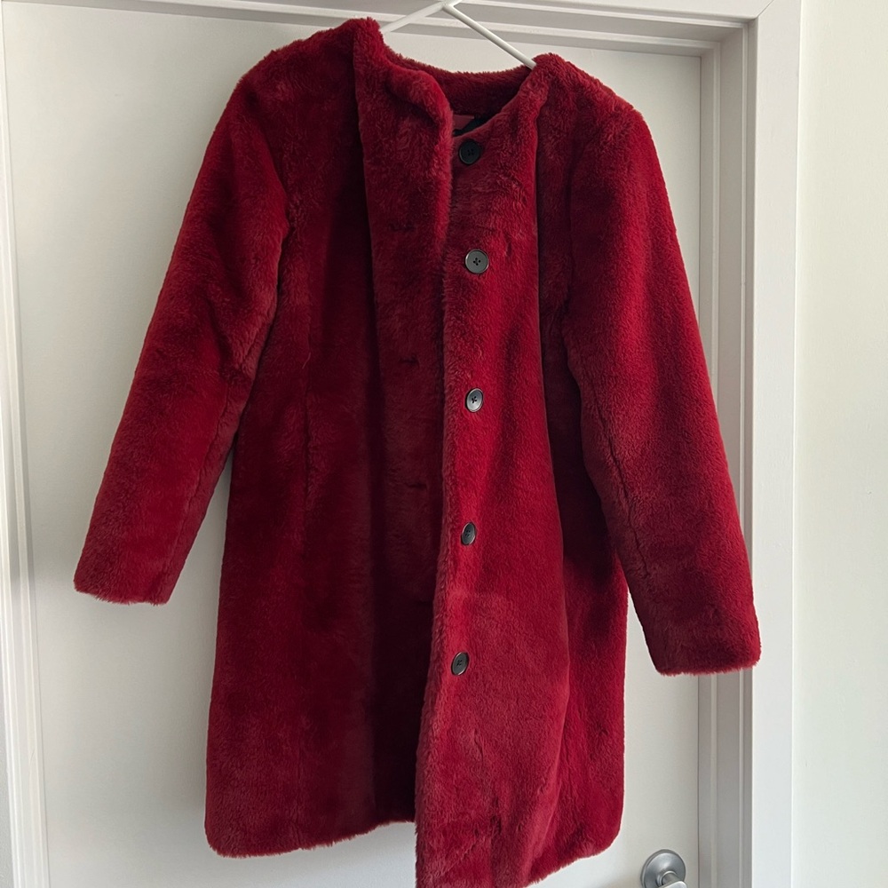 Banana Republic faux fur burgundy coat.